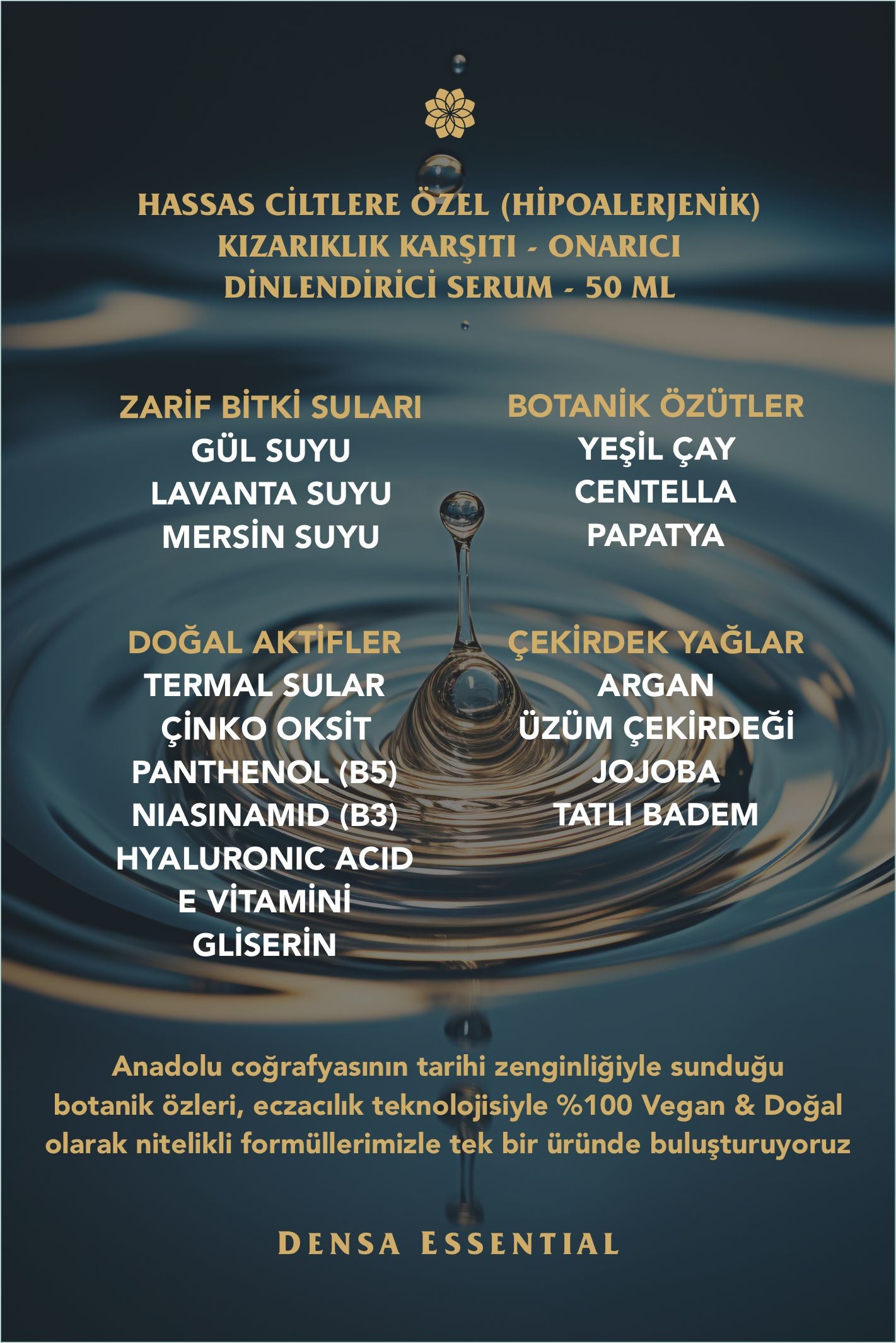 HASSAS CİLTLERE ÖZEL DİNLENDİRİCİ SERUM - KIZARIKLIK KARŞITI/ONARICI/HİPOALERJENİK ETKİLİ 50 ML