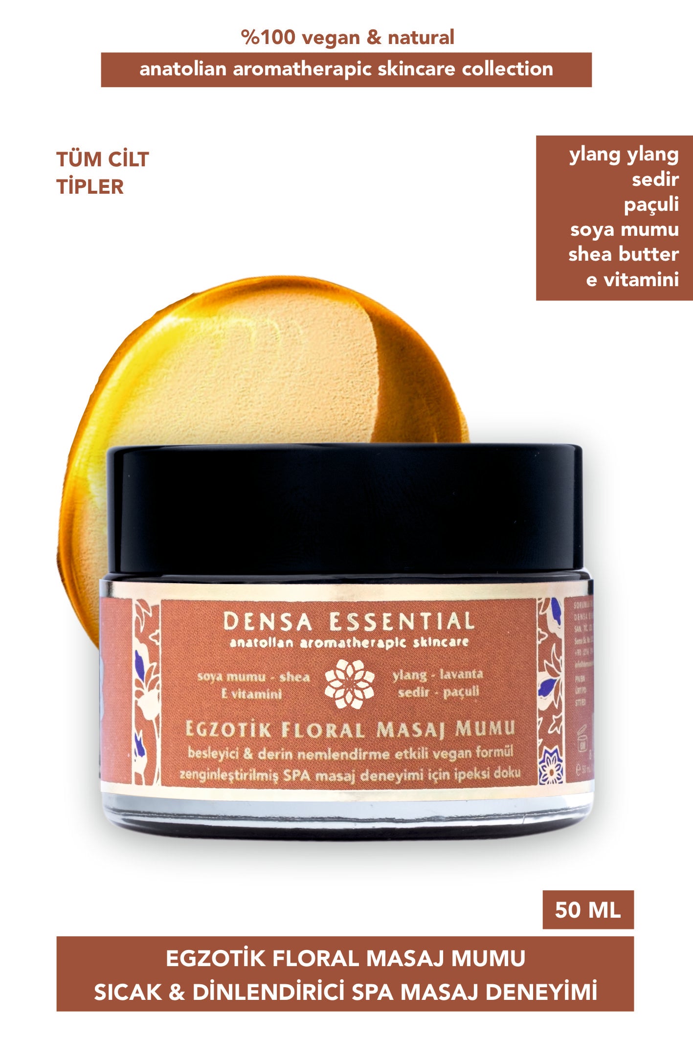 EGZOTİK FLORAL SPA MASAJ MUMU - SICAK/DİNLENDİRİCİ/BESLEYİCİ/NEMLENDİRİCİ MASAJ DENEYİMİ 50 ML