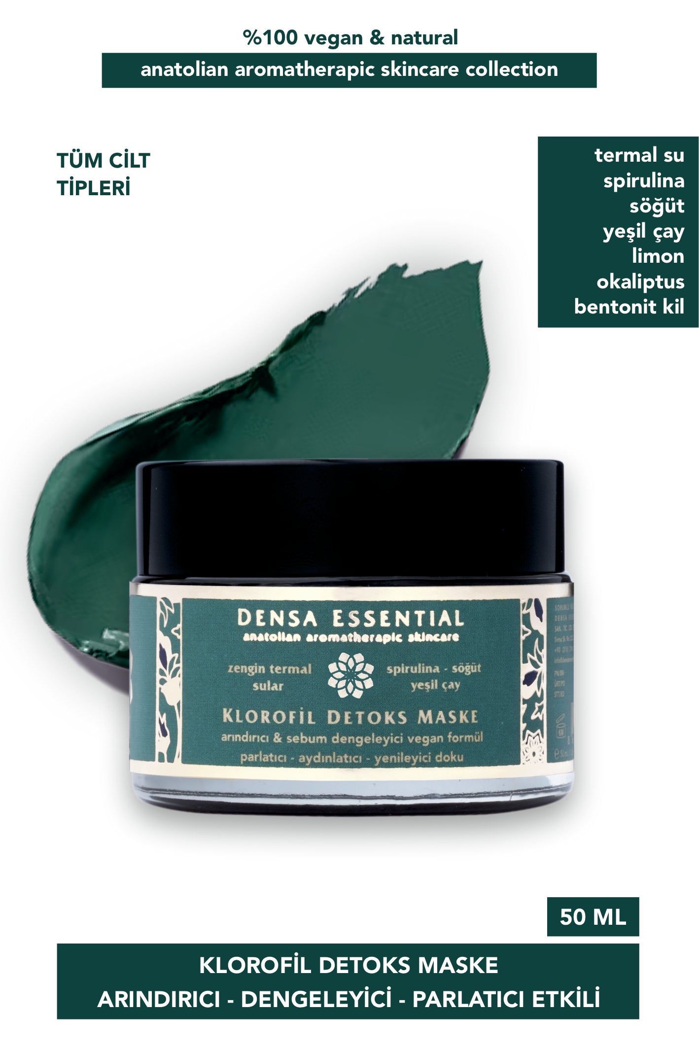 KLOROFİL DETOKS MASKE - ARINDIRICI/DENGELEYİCİ/PARLATICI ETKİLİ 50 ML