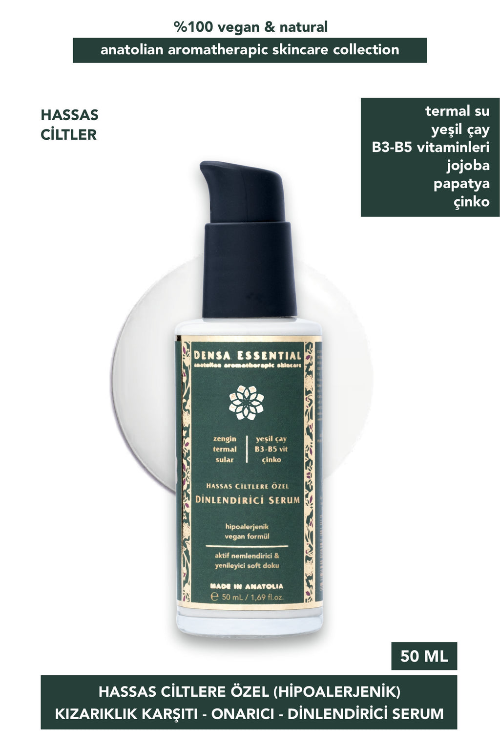 HASSAS CİLTLERE ÖZEL DİNLENDİRİCİ SERUM - KIZARIKLIK KARŞITI/ONARICI/HİPOALERJENİK ETKİLİ 50 ML