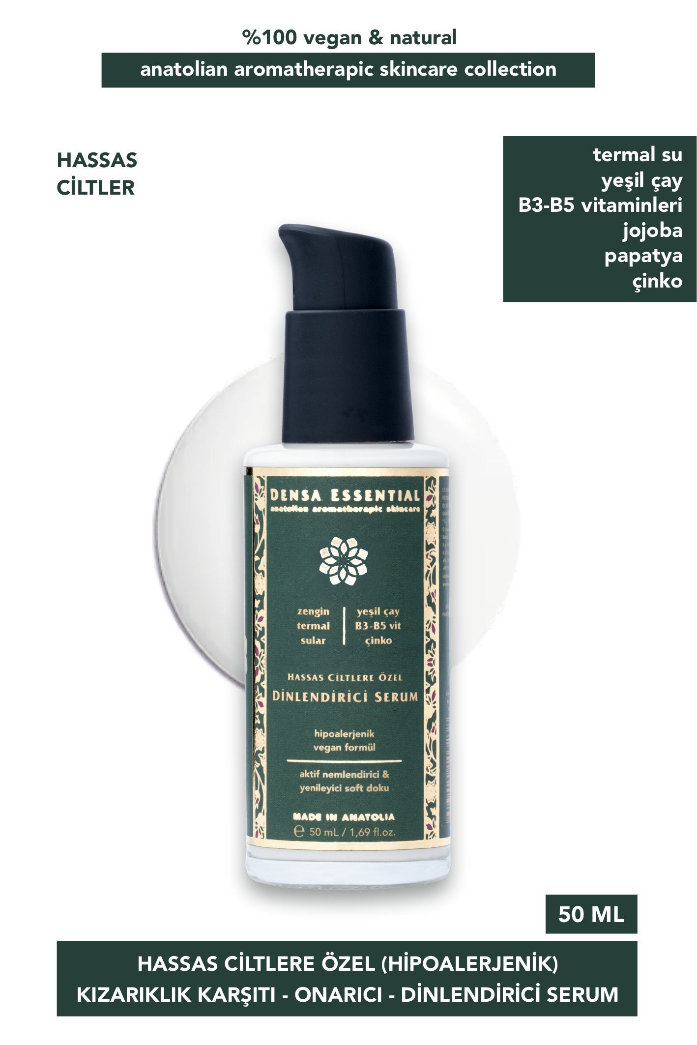 HASSAS CİLTLERE ÖZEL DİNLENDİRİCİ SERUM - KIZARIKLIK KARŞITI/ONARICI/HİPOALERJENİK ETKİLİ 50 ML